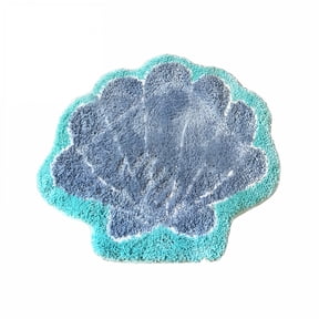 AUQ Seashells Bathroom Rug,Blue Bathroom Rugs,Ocean Decor Shell Bath Mat Gifts,Cute Seashell Shaped Bath Rugs for Sea Room Decor,Machine Washable & Non-Slip Bath Mat Carpet
