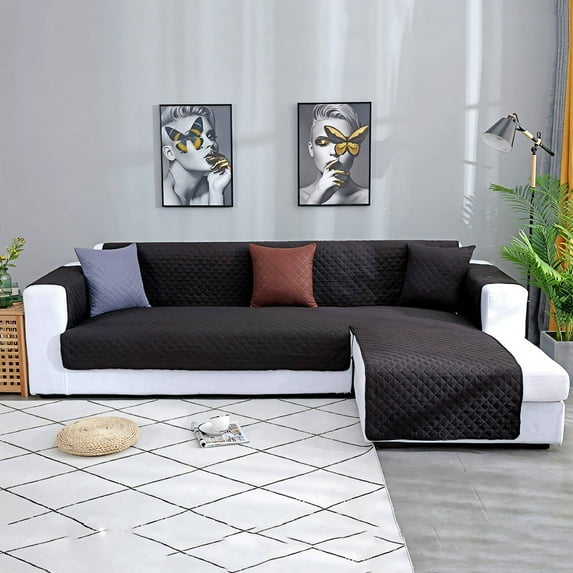 AUQ Sectional Couch Covers,Convenient to Wash and Maintain L Shape Couch Cover,Elastic and Non-Shrinkingsectional Cover for Sofa,Black,116*190Cm