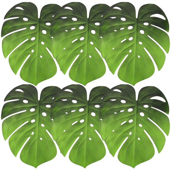 AUQ Set of 6 Green Leaf Pattern Insulated Eva Placemats for Dining Table, Table Mats and Decorative Use