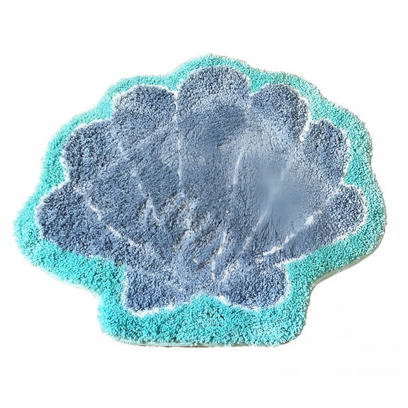 AUQ Shell Shaped Bathroom Rug,Ocean Natural Seashell Bath Mat Gifts,Aqua Blue Bathroom Mat for Sea Bathroom Decor,Kids Room Bedroom Or Outdoor Non-Slip Bath Rug 20X24 Inch