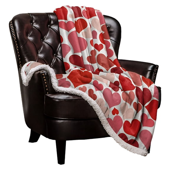 AUQ Sherpa Fleece Throw Blanket Cozy Soft Warm Bed Blankets,Valentine's Day Love Dark Red Pink Heart Fuzzy Plush Microfiber Lightweight Blankets All Season for Couch Sofa 50x60IN