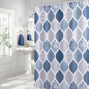 AUQ Shower Curtain Blue Shower Curtain for Bathroom Royal Indigo Navy Blue and Gray Shower Curtains Gray Blue Shower Curtain Bath Curtain Colorful Fabric Bohemian Boho Theme Washable Hooks 72x72"