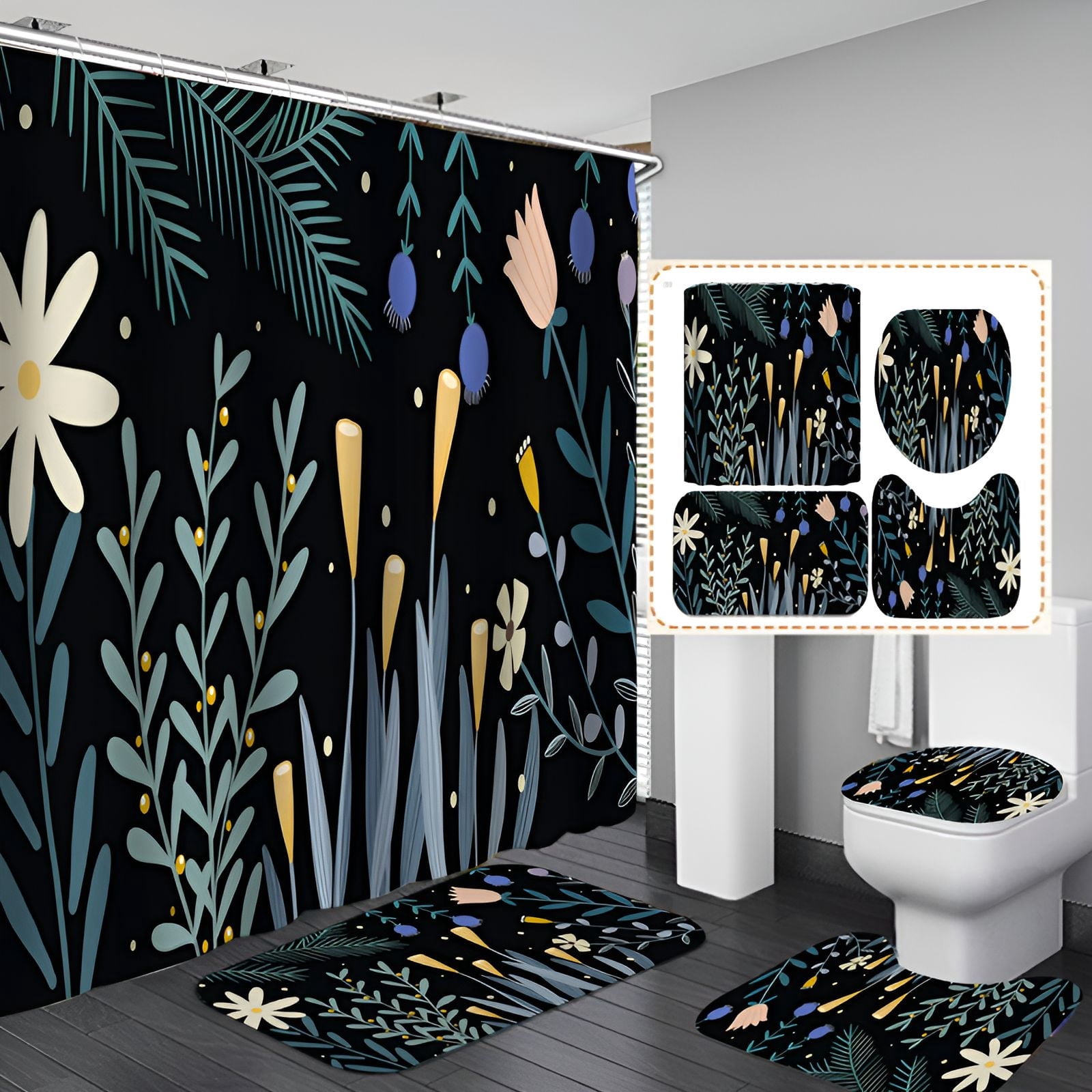 AUQ Shower Curtain Set,Breathable Waterproof Fabric Bathroom Shower ...