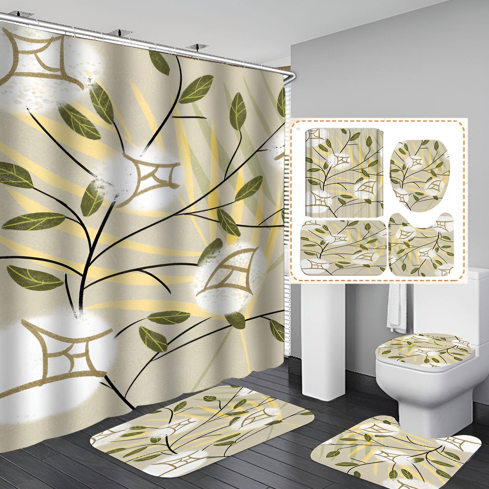 AUQ Shower Curtain Set,Lasts Keen Flare Bathroom Shower Curtain Sets,Tear Resistant ...