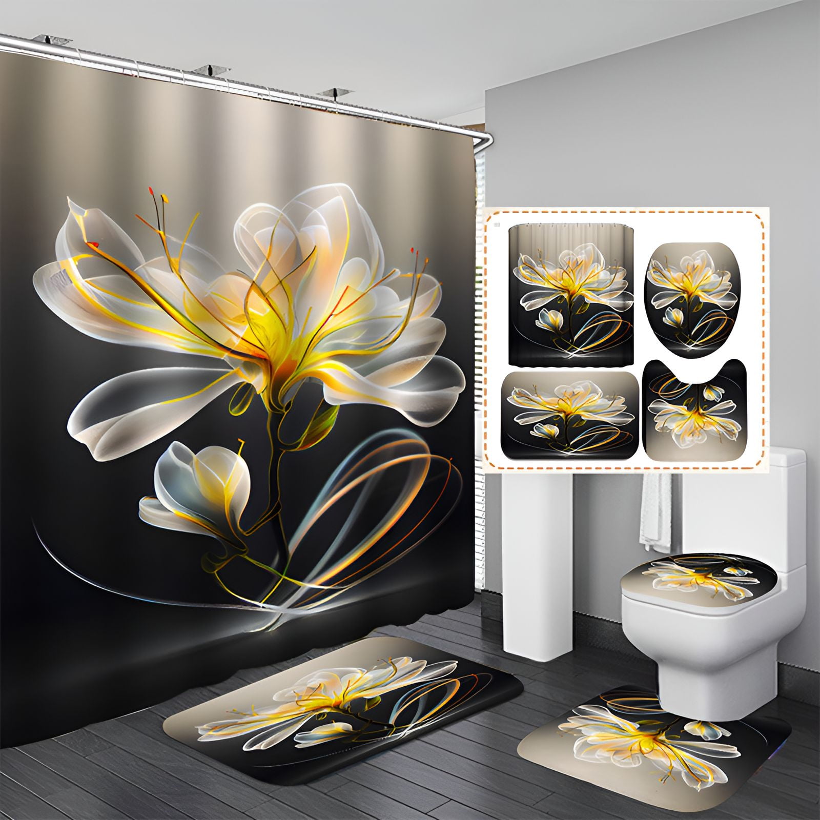 AUQ Shower Curtain Set,Lush Tint Lift Bathroom Shower Curtain Sets ...