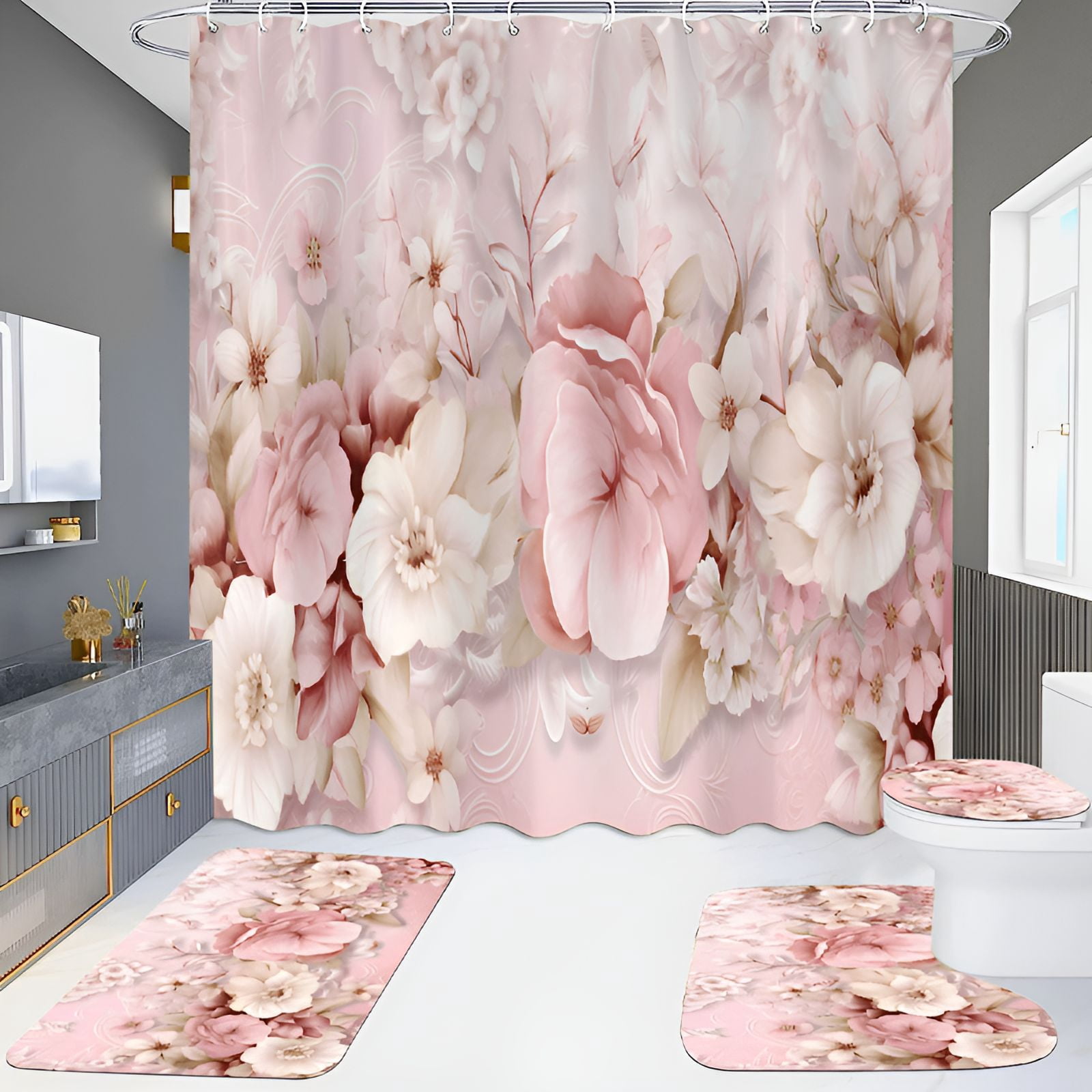 AUQ Shower Curtain Set,Non-Bleach Core Bathroom Shower Curtain Sets ...