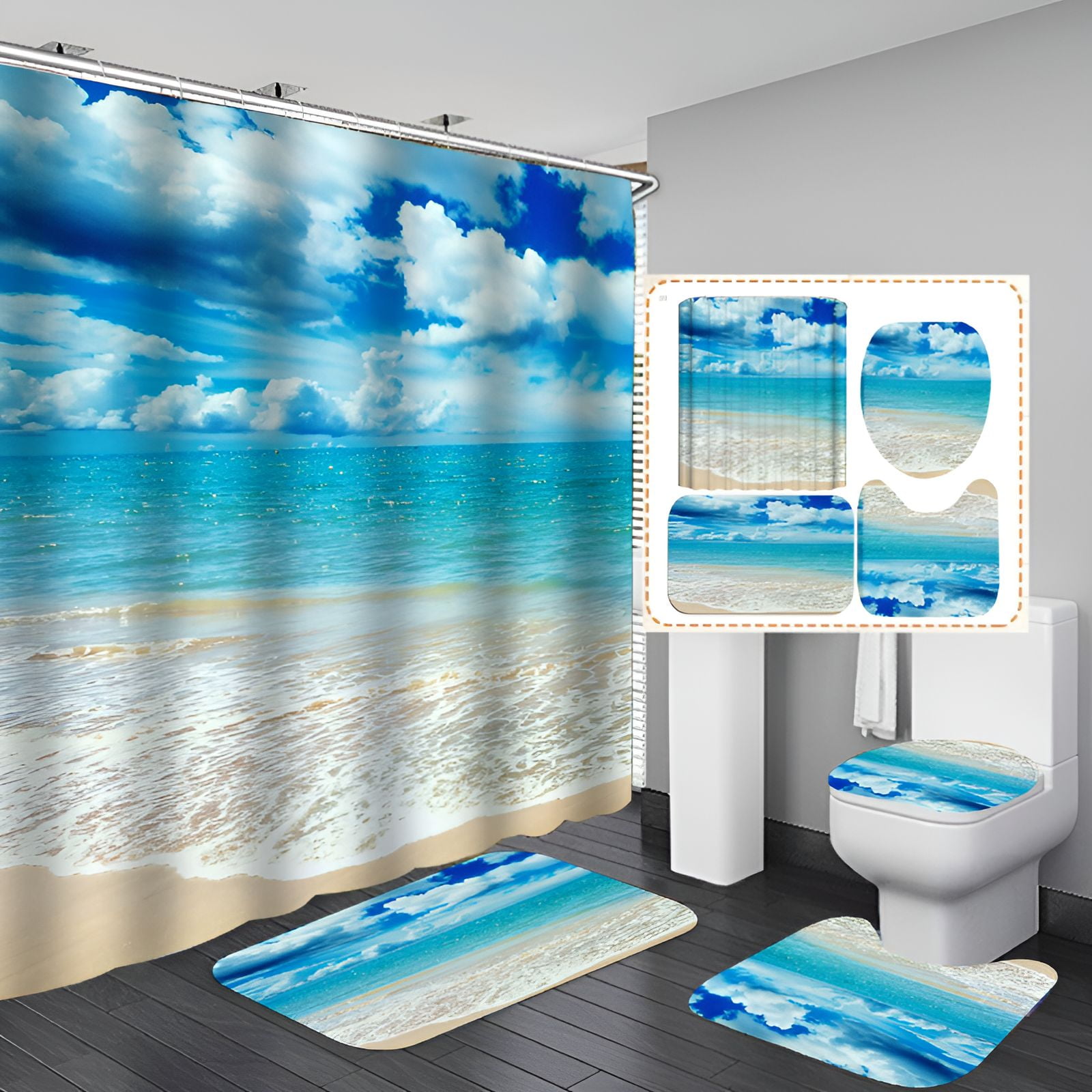AUQ Shower Curtain Set,Reinforced Edge Bathroom Shower Curtain Sets ...