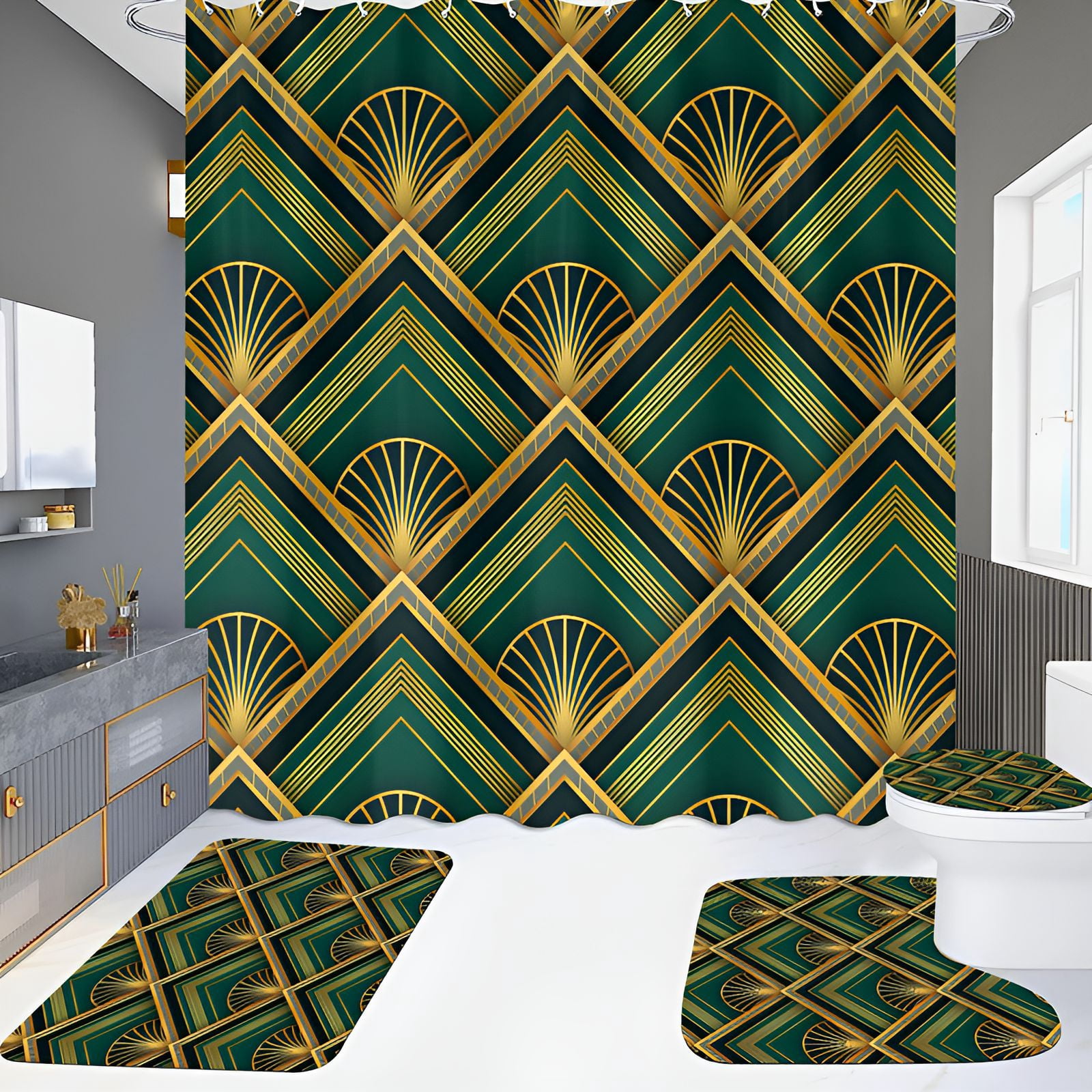 AUQ Shower Curtain Set,Safe Peva Zip Bathroom Shower Curtain Sets,Non ...
