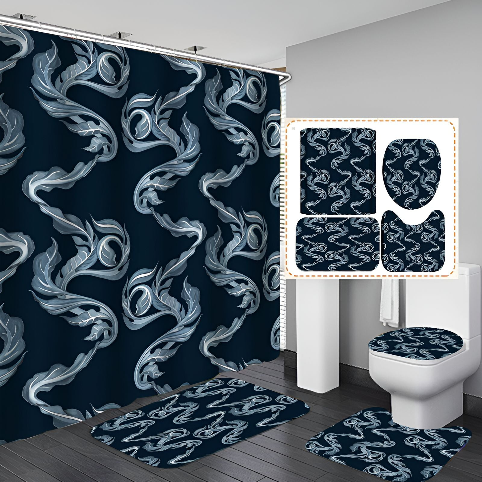 AUQ Shower Curtain Set,Seamless Waterproof Surface Bathroom Shower Curtain Sets,Shiny Hue Zing ...