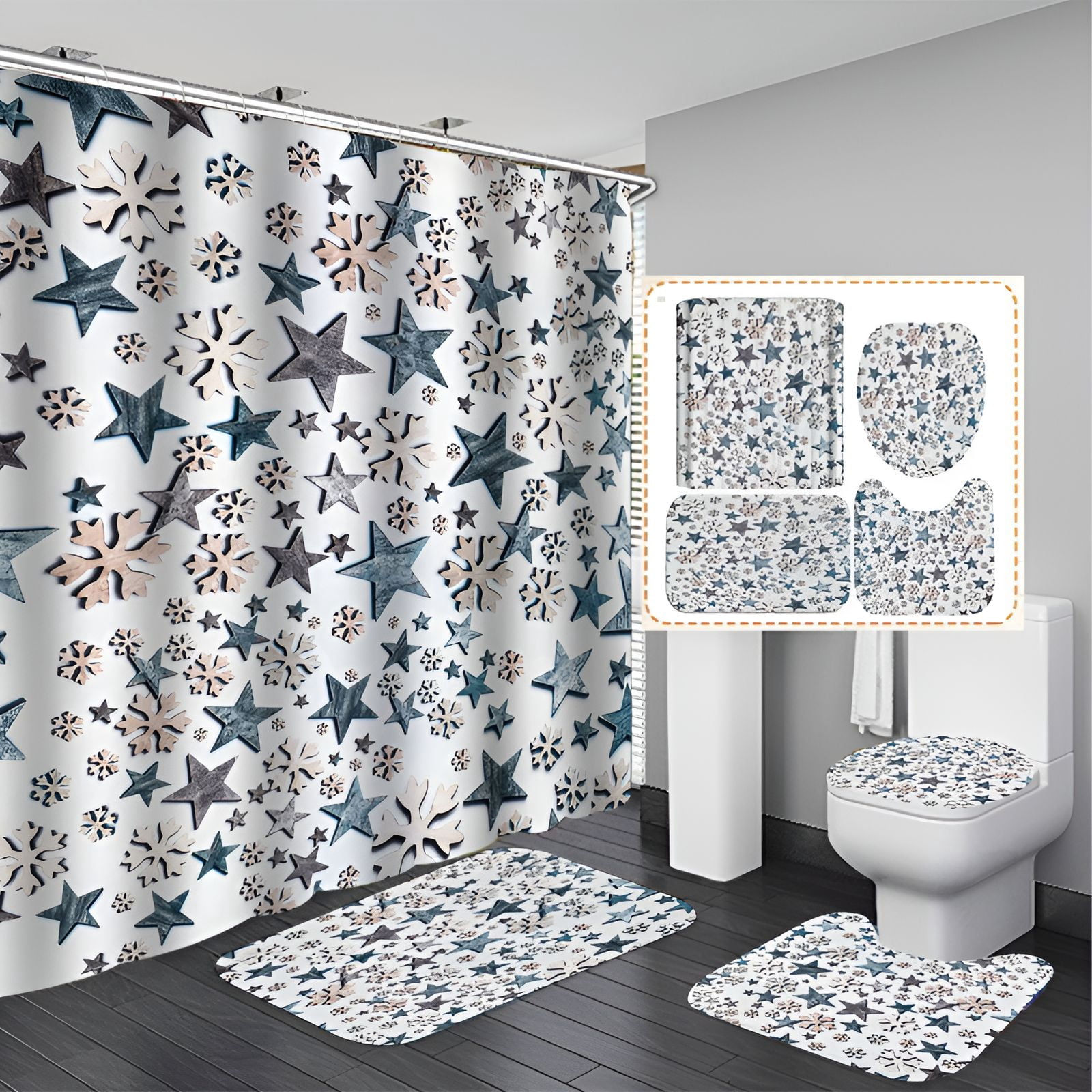 AUQ Shower Curtain Set,Shape Stays Pure Bathroom Shower Curtain Sets ...