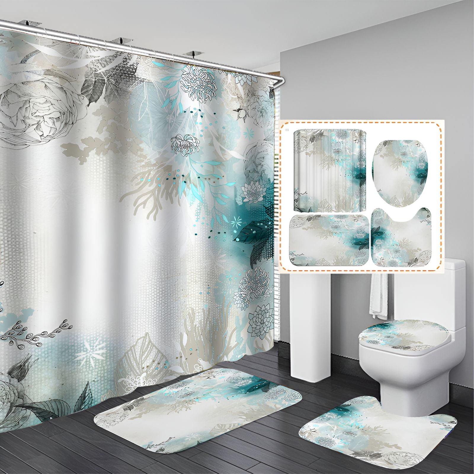AUQ Shower Curtain Set,Zesty Print Dazzle Bathroom Shower Curtain Sets ...