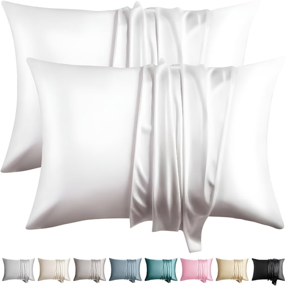 AUQ Silk Pillow Cases 2 Pack Queen Size Mulberry Silk Pillowcase for Hair and Skin Set of 2 Highest Grade 6A Silk Soft Breathable Cooling with Hidden Zipper Silk Pillowcase for Hair,White