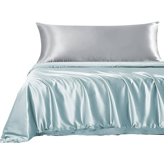 AUQ Silk Pillow Cases Suitable for All Seasons Satin Pillow Case Cool Sensation Silk Pillowcases 20x54in Silver