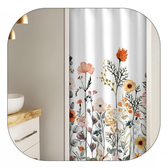 AUQ Small Shower Curtain 36x72 Inches Floral Print for Bathroom Stall, RV and Half Bath, Waterproof Polyester Fabric with 12 Hooks, Narrow Space Saver