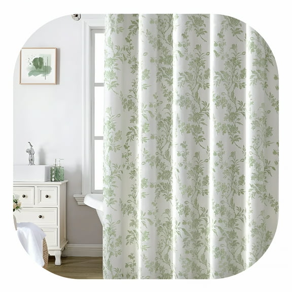 AUQ Small Stall Sage Green Shower Curtain,Shower Curtains for Bathroom,Green Shower Curtain,Bathroom Shower Curtain,Cotton Floral Cottagecore Shower Curtain for Bathroom 36" W X 72" L