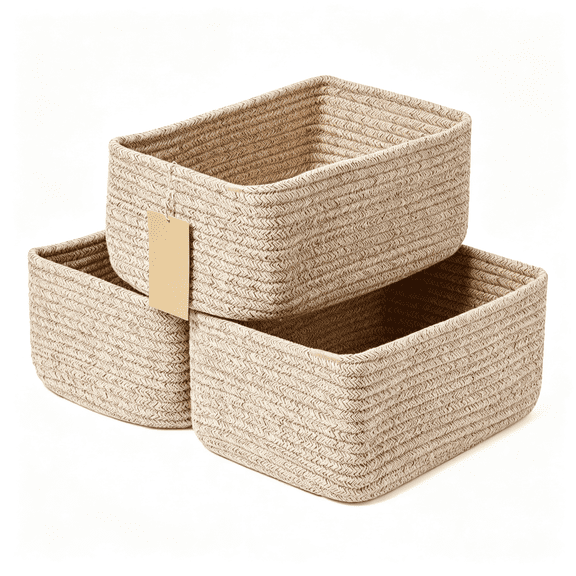 AUQ Small Storage Baskets for Organizing | Closet Organizer Bins | Shelf Toy Basket | Woven Rope Baskets | Cube Decorative Box | Shallow Basket | L11.5Xw7.5Xh4.7| Brown