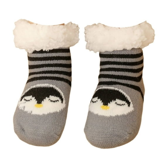 AUQ Socks Foot Shaped Fit Fuzzy Socks,Enhanced Grip Stay Put Girls Socks,Ages 0-6 Months,Penguin