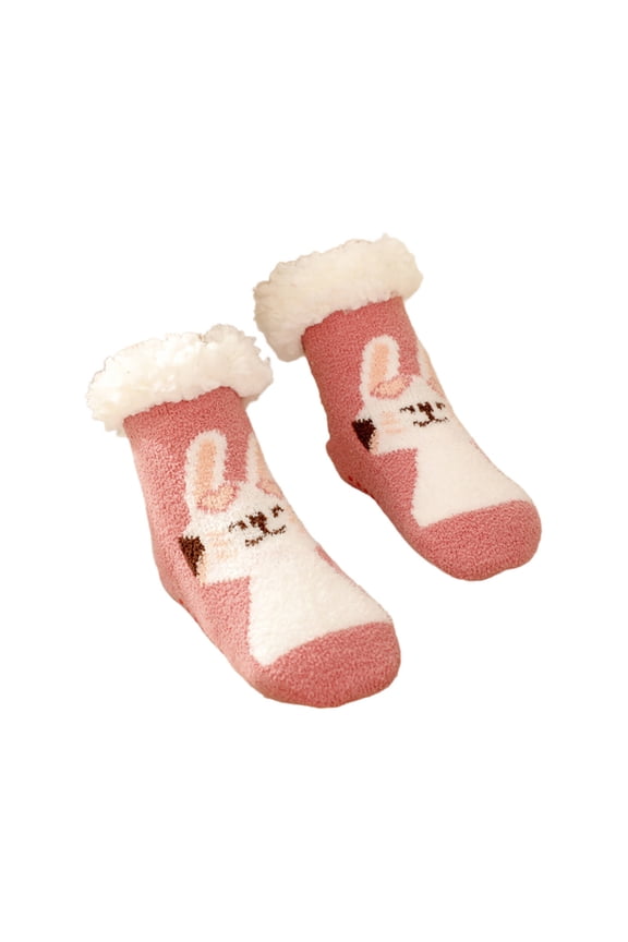 AUQ Socks Fun Patterns Fuzzy Socks,Adorable Girls Socks for Stylish Lounging,Rabbit,Aged 3-6 Years