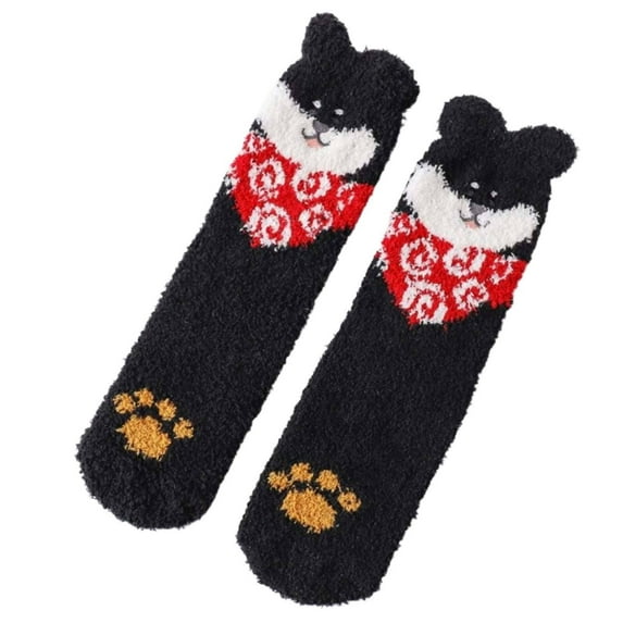AUQ Socks Soft and Gentle Touch Fuzzy Socks,Comfort Fit Great for Home Wear Long Socks,Black