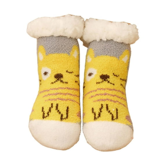 AUQ Socks Stay Put Fuzzy Socks,Lock Heat Comfortable Wearing Girls Socks,Ages 0-6 Months,Tiger