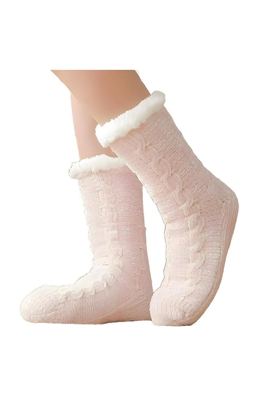 AUQ Socks Super Soft Thick Acrylic Fuzzy Socks,Non-Slip Cozy Long Socks for Winter Days,Pink