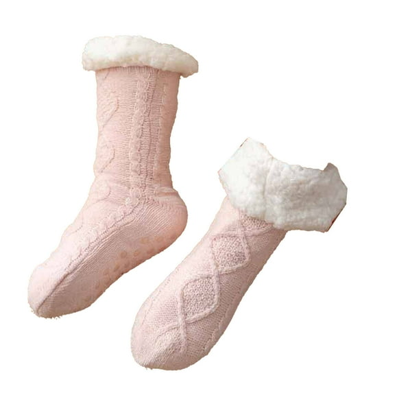 AUQ Socks Thick Acrylic Plush Fuzzy Socks,Snug Non-Slip Long Socks for Winter Relaxation,Pink