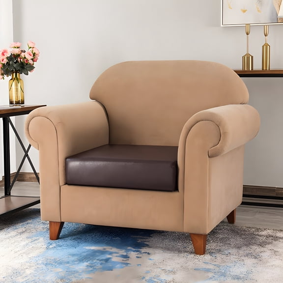 AUQ Sofa Seat Cushion Cover,Faux Leather Stretchy Chair Loveseat Couch Cushion Covers Slipcovers Couch Cushion Covers for Sofa