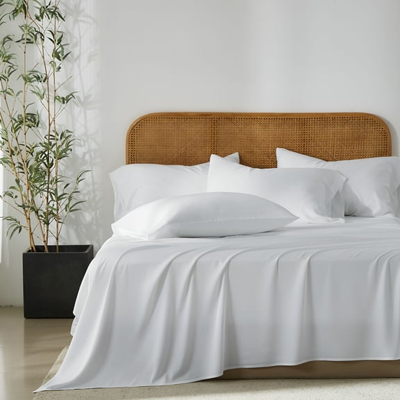 AUQ Soft Cotton King Sheet Set,400 Thread Count,Silky Smooth Sateen Weave with Deep Pockets,Breathable and Durable Cotton Bedding Set-White