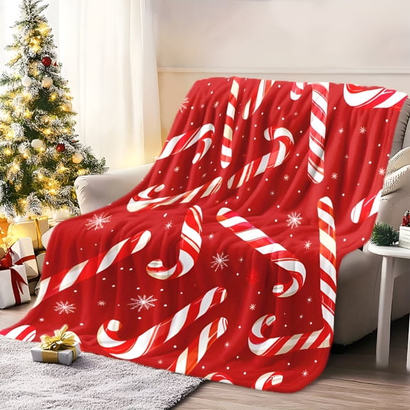 AUQ Soft Flannel Cozy Candy Cane Christmas Blanket-Warm Throw for Naps,Camping&Travel,Christmas Throw Blankets Perfect Holiday Gift for Friends,Family&Loved Ones