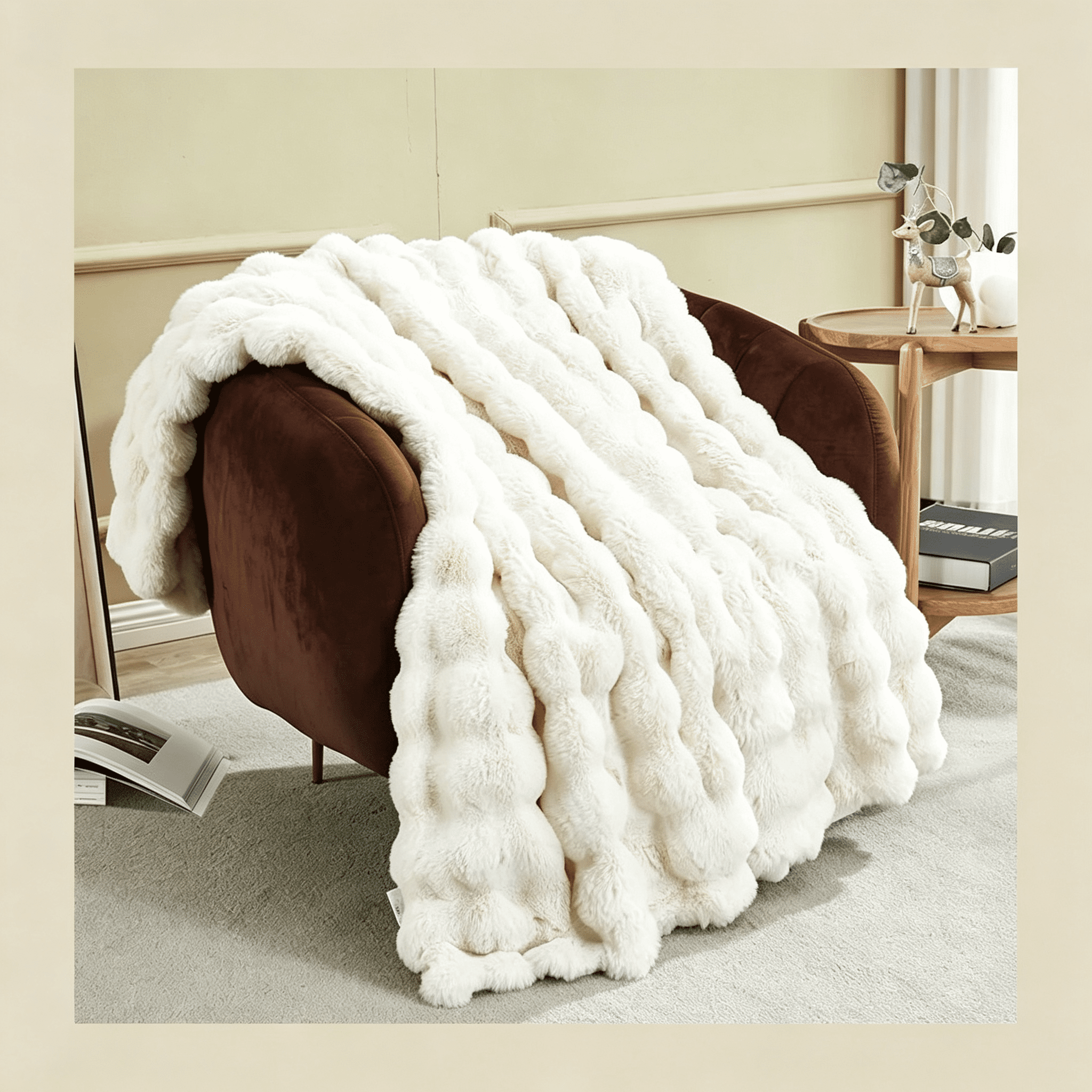 AUQ Soft Fuzzy Bubble Faux Rabbit Fur Throw Blanket for Couch Chair 50 ...