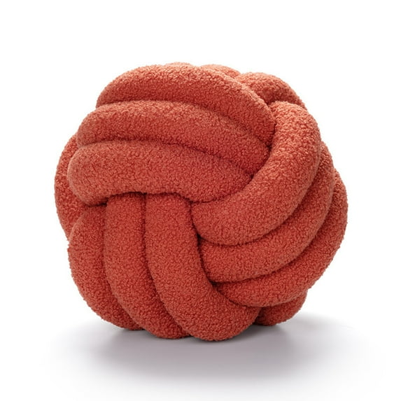 AUQ Soft Knot Ball Pillow,Handwoven Lamb Wool Decorative Throw Pillow, Round Ball-Shaped Cushion for Sofa and Bedroom Decor,Red
