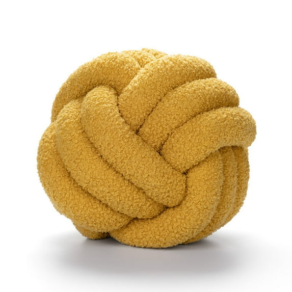 AUQ Soft Knot Ball Pillow,Handwoven Lamb Wool Decorative Throw Pillow, Round Ball-Shaped Cushion for Sofa and Bedroom Decor,Yellow