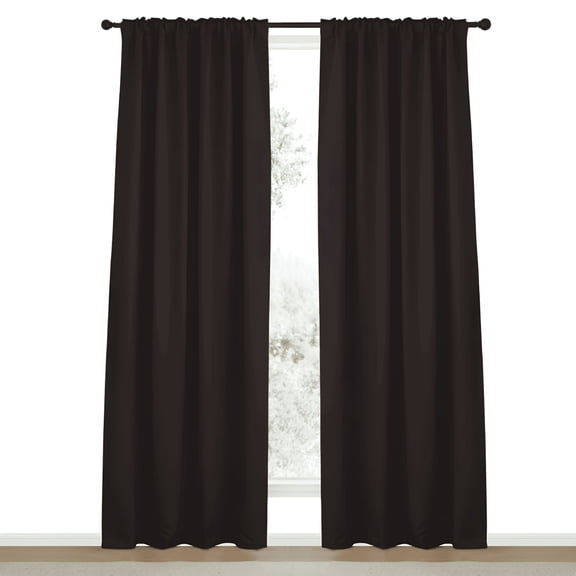 AUQ Solid Blackout Curtains Thermal Insulated Back Tab and Rod Pocket Black Curtains Block Out Curtains for Bedroom Windows,84" X 52" (2 Panels)
