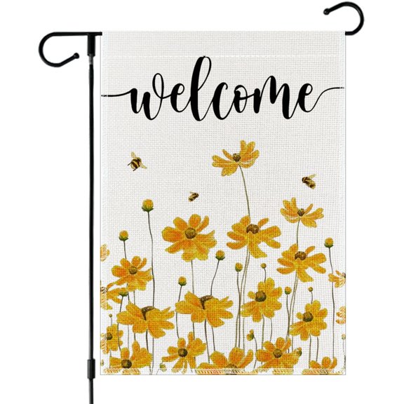 AUQ Spring House Flag Yellow Wildflower Double Sided 28X40 Inches Large Burlap Welcome Holiday Seasonal Yard Decoration for Outside Porch