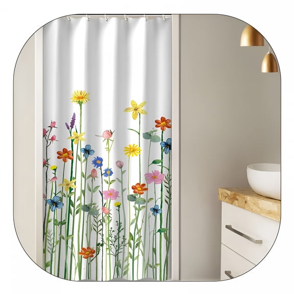 AUQ Stall Shower Curtain 36W X72H Inches Rv Shower Curtains Floral Shower Curtains for Bathroom Flower Shower Curtains Set with 12 Hooks Narrow Short Half Shower Curtain Stall Size Spring