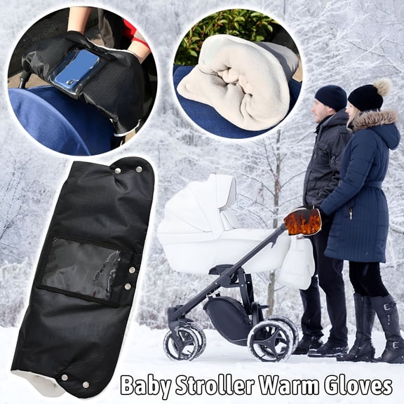 AUQ Stroller Warmmuffs,Extra Thick Stroller Hand Muff Warm Gloves,Anti-Freeze Windproof Pushchair Mittens,Plush Lined Hand Warmer Muff,Pram with Mobile Phone Pocket