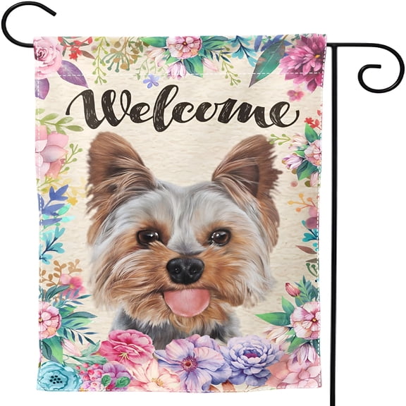 AUQ Summer Garden Flag with Yorkshire,12 x 18 Inch Double Sided Yorkie Garden Outdoor Yard Flags for Spring Garden Decor