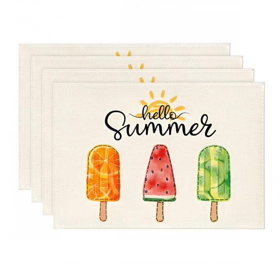 AUQ Summer Popsicle Placemats Set of 4 Ice Cream Themed Birthday Party Sunflower Kitchen Decor Farmhouse Kitchen Dining Room Home Decoration,12 X 18 Inch