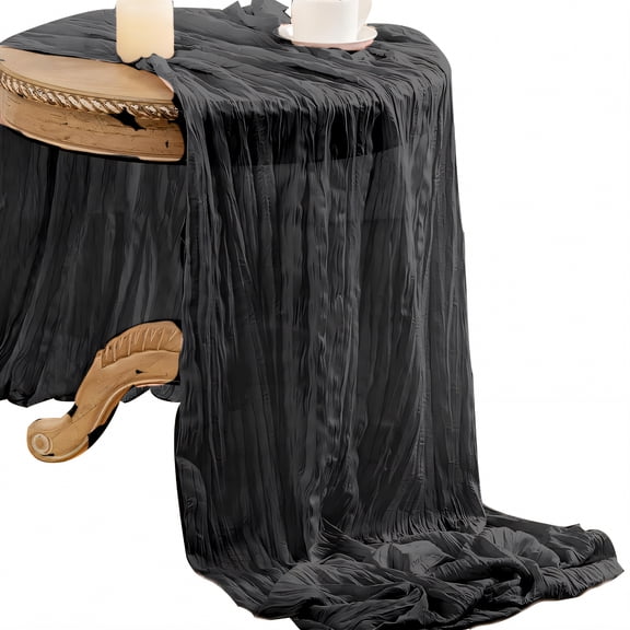 AUQ Summer Table Runner,Polyester Cloth Summer Table Runner,Airy Thread Farmhouse Table Runner,Black