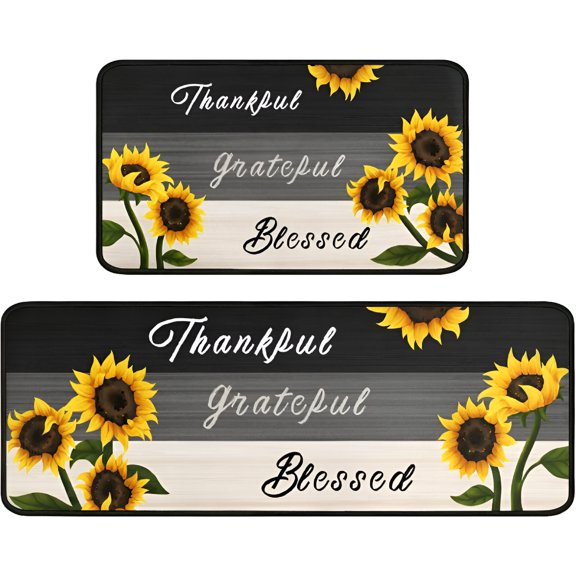 AUQ Sunflower Decor Yellow Kitchen Mats Sunflower Kitchen Decor,17X 30"&17" X 47",2 Count