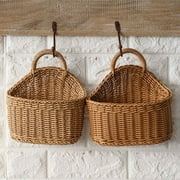 AUQ Sunjoy Tech Plastic Wicker Storage Basket with Handle Shopping Basket Semi-Circular Woven Rattan Wall Hanging Planter Basket for Home Garden Wedding Wall Decor - 1PC