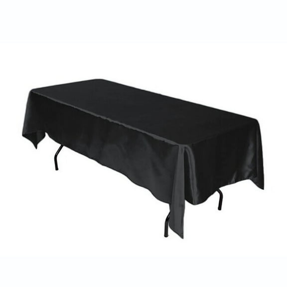 AUQ Table Cloth,145cm*145cm Elegant Satin Fabric Long Table Cloth Rectangle Table,Wedding Decor Event Setup Extra Long Tablecloth,Black