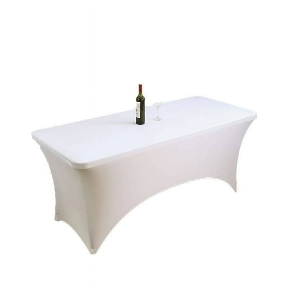 AUQ Table Cloth Elastic Table Cover for Banquets,Waterproof Rectangle Tablecloth,White