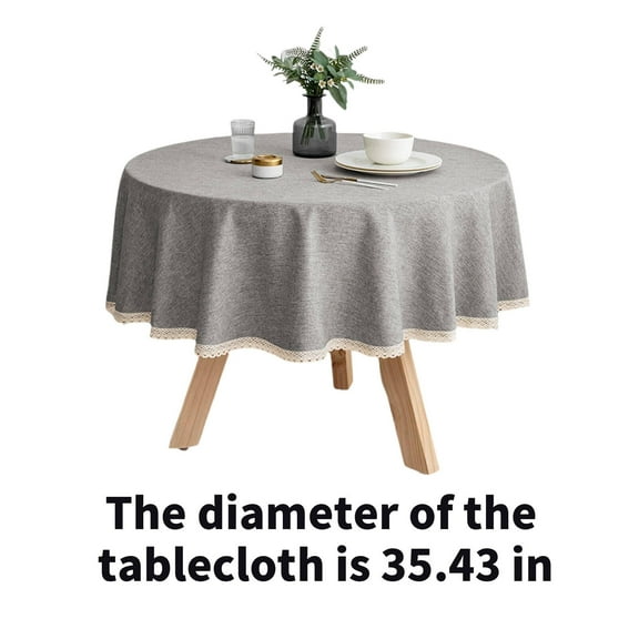 AUQ Table Cloth Premium Cotton Linen Round Tablecloth,Sophisticated Floral Lace Tablecloth for Parties,Light Gray,35*35inch