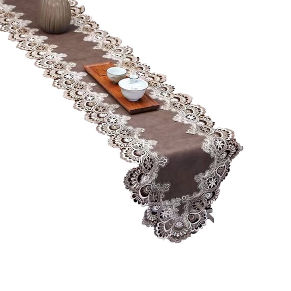 AUQ Table Runner,Elegant Design with Lace Trim Table Cloth,Waterproof and Oil-Resistant PU Table Runners,40*180cm,Style12
