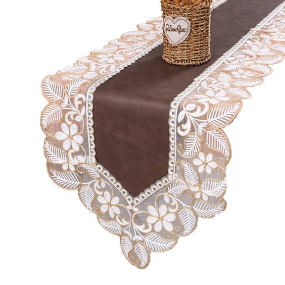 AUQ Table Runner,Elegant Design with Lace Trim Table Cloth,Waterproof and Oil-Resistant PU Table Runners,40*180cm,Style14