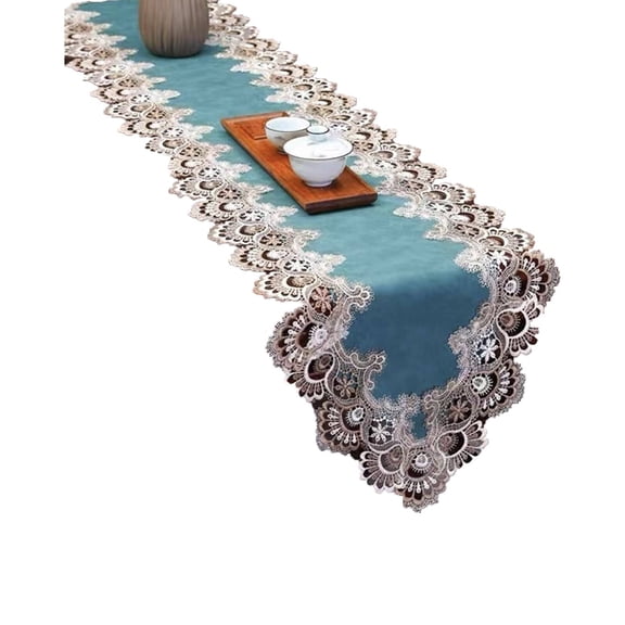 AUQ Table Runner,Waterproof Pu Surface Table Runners,Luxe Lace Detailing Versatile for Dining Areas Table Mats,Style3,40*180cm