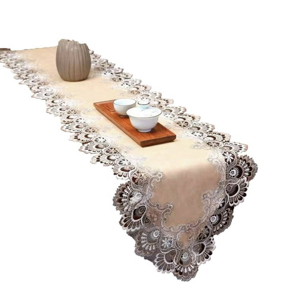 AUQ Table Runner,Elegant Design with Lace Trim Table Cloth,Waterproof and Oil-Resistant PU Table Runners,40*180cm,Style7