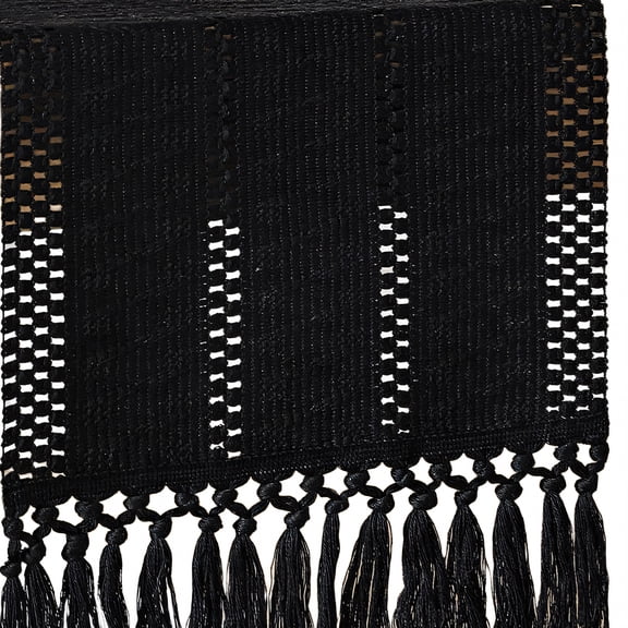 AUQ Table Runner,Knotted String Fringe Table Runners 72 + Inches Long,Smooth Polyester Fiber Farmhouse Table Runner,Black,30*200cm