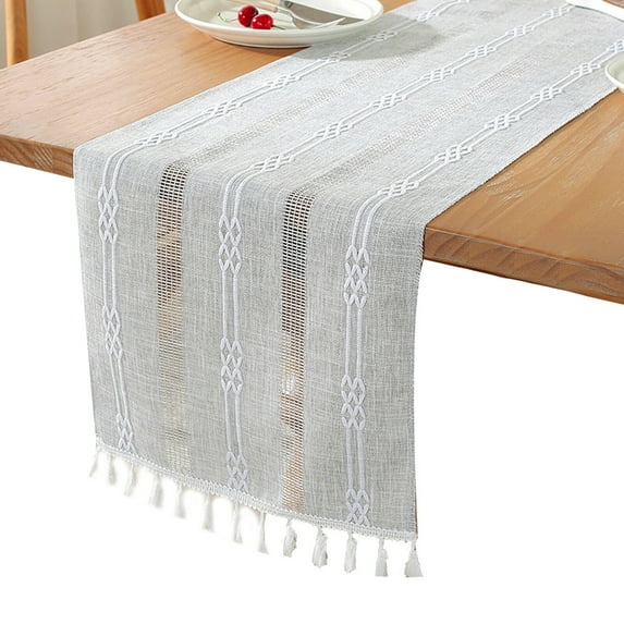 AUQ Table Runner,Savor the Smoke Table Runners,Hollow Embroidery Eco-Friendly Boho Table Runner,Grey